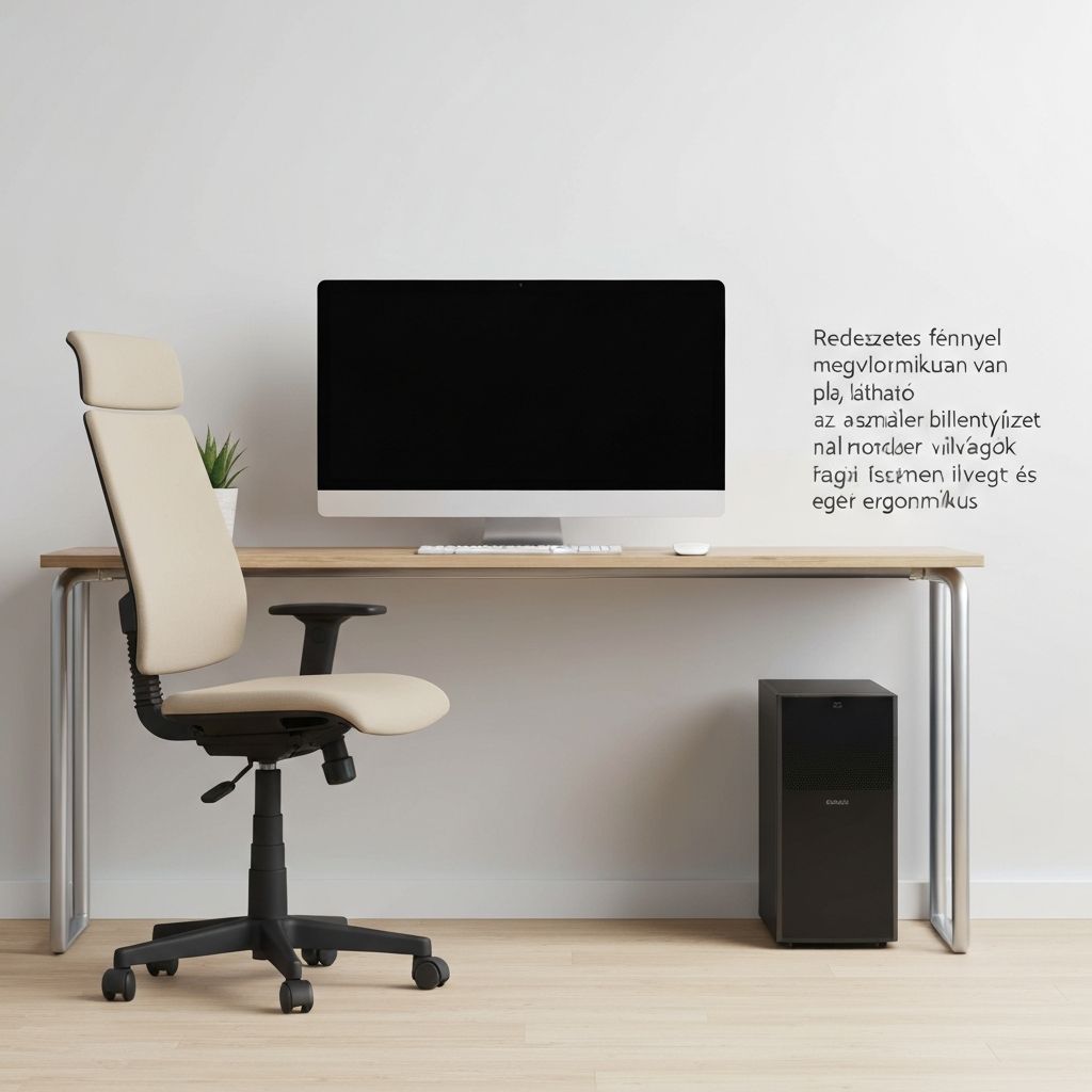 Rendezett, természetes fénnyel megvilágított irodai munkahely, ahol a monitor ergonomikusan van elhelyezve, az asztalon növény látható, a szoba levegős és kellemesen megvilágított